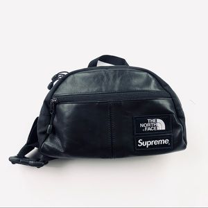 The north face superme black leather fanny pack